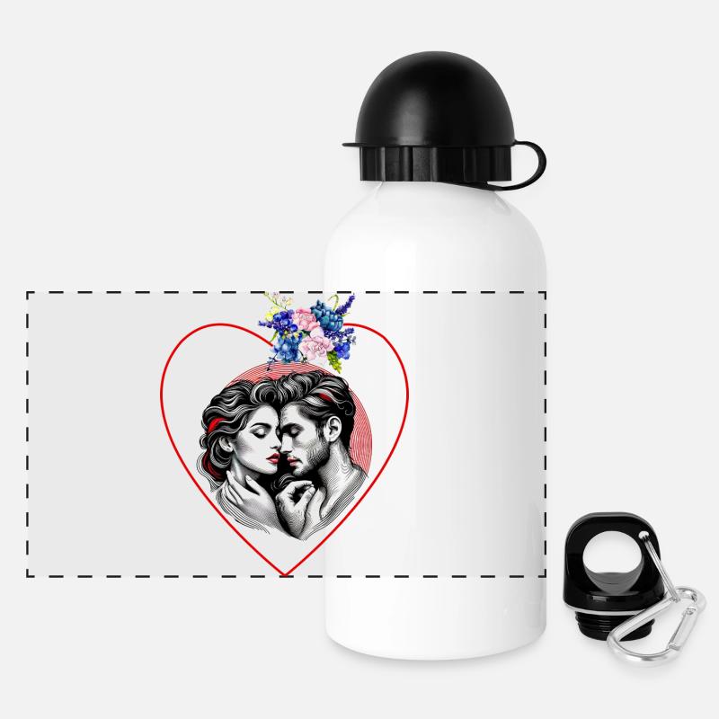 Heart duo in flower frame - Panoramic Thermal Bottle with Lid 500 ml - white