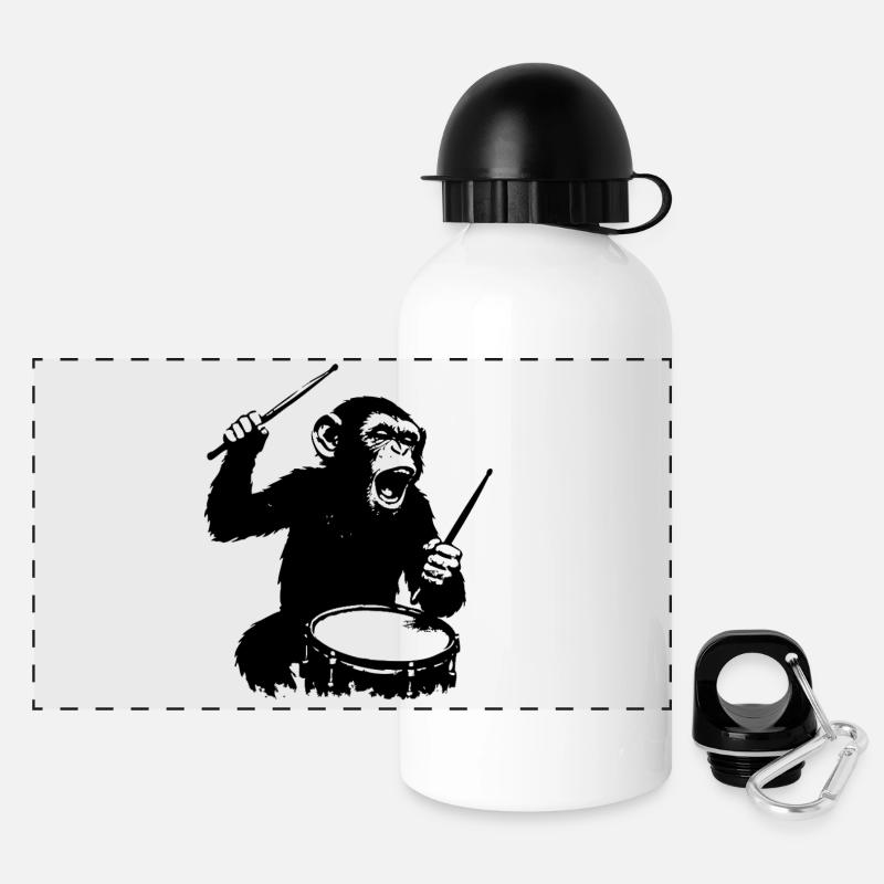 Affen Trommler | The Monkey Dance Banksy Style - Panorama Trinkflasche mit Deckel 500 ml - Weiß