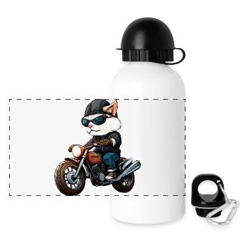 Motorcyclist Cat - Panoramic Thermal Bottle with Lid 500 ml - white - Front
