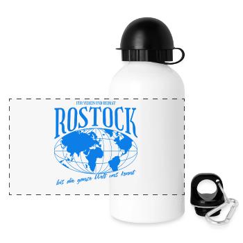 Rostock Heimat Fußball Geschenk - Panorama Trinkflasche mit Deckel 500 ml - Weiß - Vorne