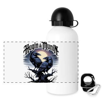 Hugin und Munin - Wächter der Gedanken - Panorama Trinkflasche mit Deckel 500 ml - Weiß - Vorne