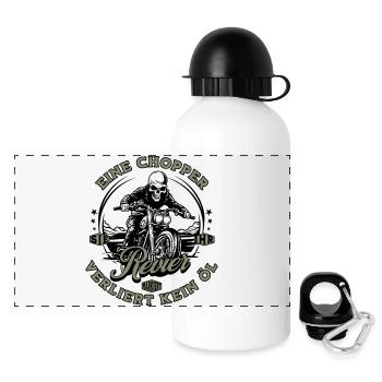 Motorrad Biker Chopper Skelett - Panorama Trinkflasche mit Deckel 500 ml - Weiß - Vorne