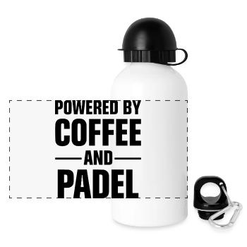 Padel & Kaffee – Powered By Coffee and Padel - Panorama Trinkflasche mit Deckel 500 ml - Weiß - Vorne