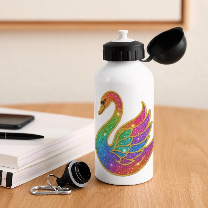 Regenbogen Glitzer Schwan Mutter Panorama Trinkflasche mit Deckel 500 ml