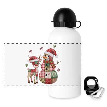 Patchwork bonhomme de neige et renne - Gourde panoramique avec couvercle 500 ml - blanc - Devant