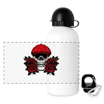 Skull with red mushroom hat and roses - Panoramic Thermal Bottle with Lid 500 ml - white - Front
