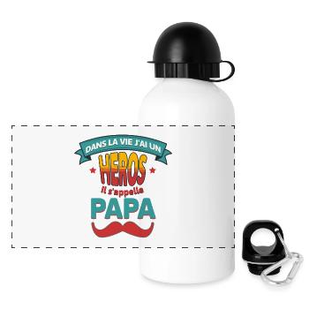 Papa héros du quotidien, cadeau idéal pour enfant - Gourde panoramique avec couvercle 500 ml - blanc - Devant
