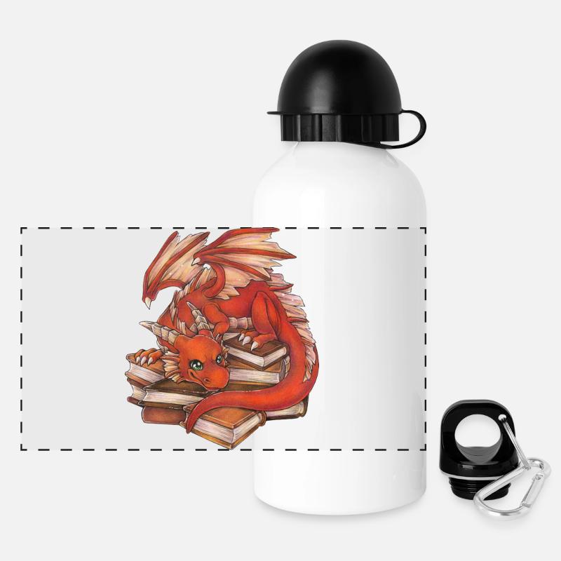 Cute Red Dragon on Stack of Books Gift - Panoramic Thermal Bottle with Lid 500 ml - white