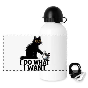 I Do What I Want – Funny Black Cat Coffee Art - Panoramic Thermal Bottle with Lid 500 ml - white - Front