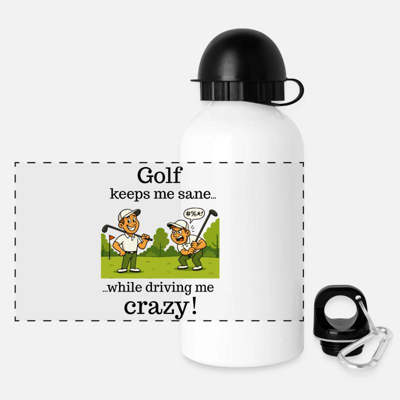 Golf – hält mich geistig gesund - Panorama Trinkflasche mit Deckel 500 ml - Weiß