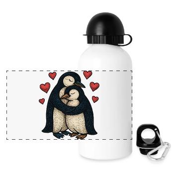 Kuschelpinguin Umarmung mit Herzen - Panorama Trinkflasche mit Deckel 500 ml - Weiß - Vorne