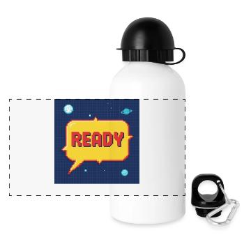 Ready Pixel-Sprechblase im Weltraum - Panorama Trinkflasche mit Deckel 500 ml - Weiß - Vorne