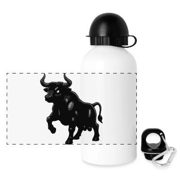 Schwarze Stiersilhouette mit Glanz - Panorama Trinkflasche mit Deckel 500 ml - Weiß - Vorne