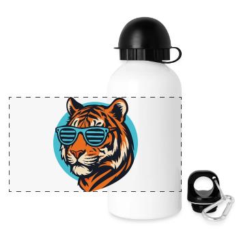 Tiger mit Sonnenbrille Pop Art - Panorama Trinkflasche mit Deckel 500 ml - Weiß - Vorne