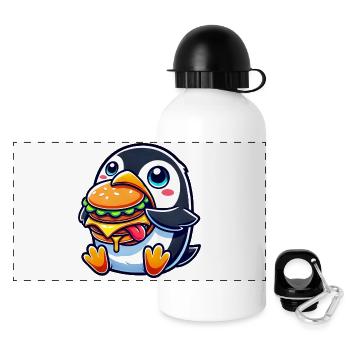 mignon pingouin burger dessin animé restauration rapide - Gourde panoramique avec couvercle 500 ml - blanc - Devant