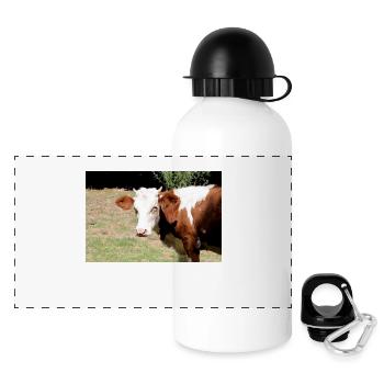 Kuh Poster - Panorama Trinkflasche mit Deckel 500 ml - Weiß - Vorne