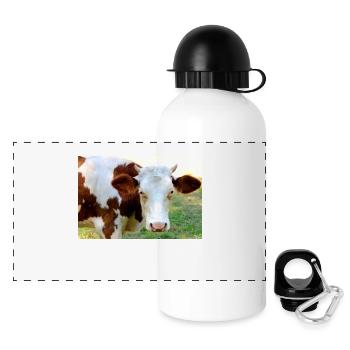 Kuh Poster - Panorama Trinkflasche mit Deckel 500 ml - Weiß - Vorne