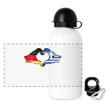 Germany Greece Flag Hands Heart Used - Panoramic Thermal Bottle with Lid 500 ml - white - Front