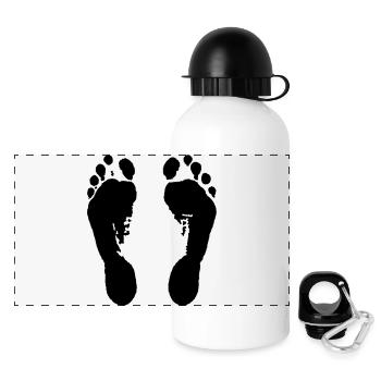 Footprints (barefoot) / Fußabdrücke (barfuß) / - Panoramic Thermal Bottle with Lid 500 ml - white - Front