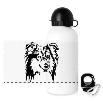 Tête de Sheltie - Gourde panoramique avec couvercle 500 ml - blanc - Devant