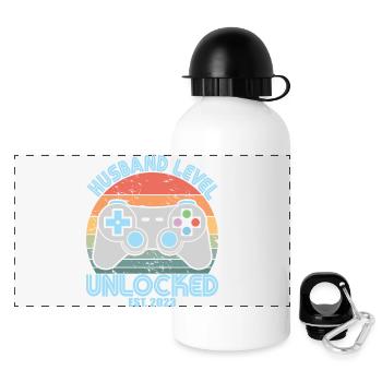 Husband Level Unlocked Est. 2023 Funny Married Men - Panoramic Thermal Bottle with Lid 500 ml - white - Front