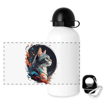 Bunte Katze - Panorama Trinkflasche mit Deckel 500 ml - Weiß - Vorne