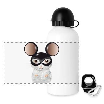 Cute White Mouse with Mouse Ears Mask - Panoramic Thermal Bottle with Lid 500 ml - white - Front