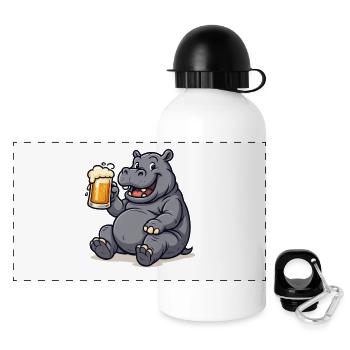 Hippopotamus with pint of beer joy - Panoramic Thermal Bottle with Lid 500 ml - white - Front