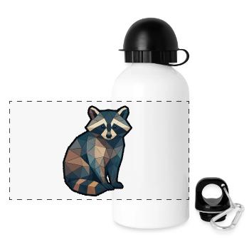 Geometrischer Waschbär Low Poly - Panorama Trinkflasche mit Deckel 500 ml - Weiß - Vorne