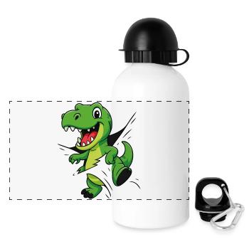 Comic Dino – Für kleine Forscher & Entdecker - Panorama Trinkflasche mit Deckel 500 ml - Weiß - Vorne