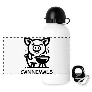 Cannimals – Logo Black Edition - Panorama Trinkflasche mit Deckel 500 ml - Weiß - Vorne
