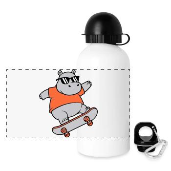 Cooles Nilpferd Skater Skateboard Vektor - Panorama Trinkflasche mit Deckel 500 ml - Weiß - Vorne