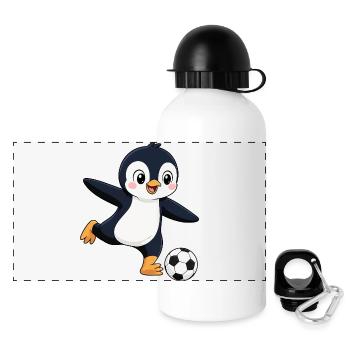 Cute Penguin Soccer Player Cartoon Goal Shot - Panoramic Thermal Bottle with Lid 500 ml - white - Front
