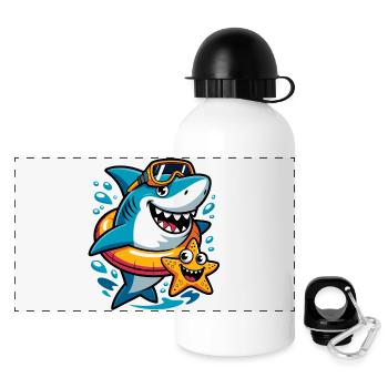 Lustiger Hai mit Seestern - Panorama Trinkflasche mit Deckel 500 ml - Weiß - Vorne