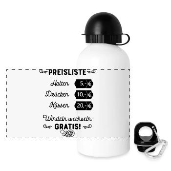 Preisliste Halten Drücken Küssen Windeln Gratis - Panorama Trinkflasche mit Deckel 500 ml - Weiß - Vorne