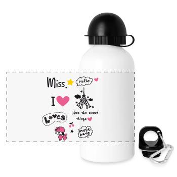 badges paris pink girl love scribble miss cute LOL - Panorama Trinkflasche mit Deckel 500 ml - Weiß - Vorne