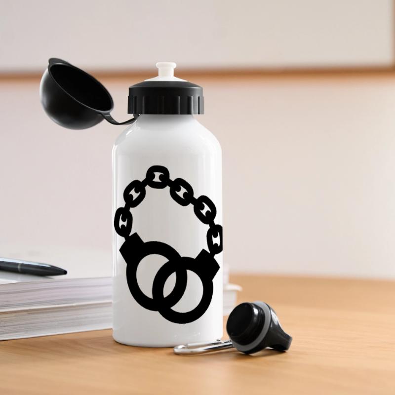 Handschellen zusammen Polizist oder Dame gesperrt Panorama Trinkflasche mit Deckel 500 ml