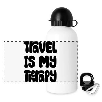 Travel Is My Therapy - Panorama Trinkflasche mit Deckel 500 ml - Weiß - Vorne