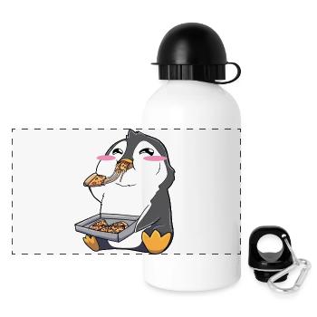 Lustiger Pinguin Pizza - Panorama Trinkflasche mit Deckel 500 ml - Weiß - Vorne