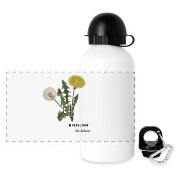 Kreislauf des Lebens, Löwenzahn, Pusteblume - Panorama Trinkflasche mit Deckel 500 ml - Weiß - Vorne