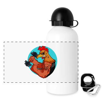 Huhn Hahn Fitness Hantel Geschenk - Panorama Trinkflasche mit Deckel 500 ml - Weiß - Vorne