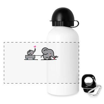 Großer Elefant zieht kleinen Elefanten - Panorama Trinkflasche mit Deckel 500 ml - Weiß - Vorne