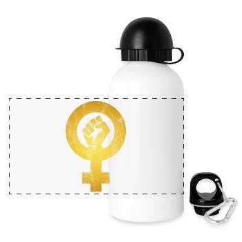 Feminismus Faust Feministin Frauen Rechte Streik - Panorama Trinkflasche mit Deckel 500 ml - Weiß - Vorne