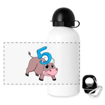 Taureau taureau d'anniversaire pour enfants de 5 ans - Gourde panoramique avec couvercle 500 ml - blanc - Devant