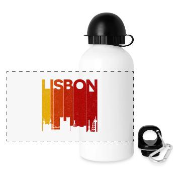 Lissabon Skyline Gradient Sonnenuntergang - Panorama Trinkflasche mit Deckel 500 ml - Weiß - Vorne