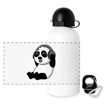 Baby Panda Animal Listens to Music with Headphones - Panoramic Thermal Bottle with Lid 500 ml - white - Front