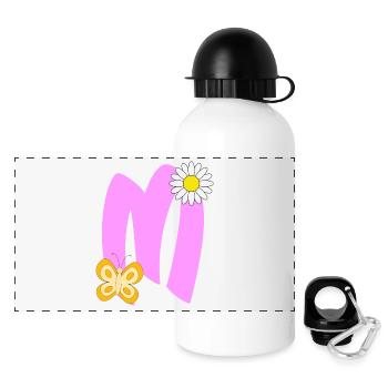 Lettre M avec papillon - Gourde panoramique avec couvercle 500 ml - blanc - Devant