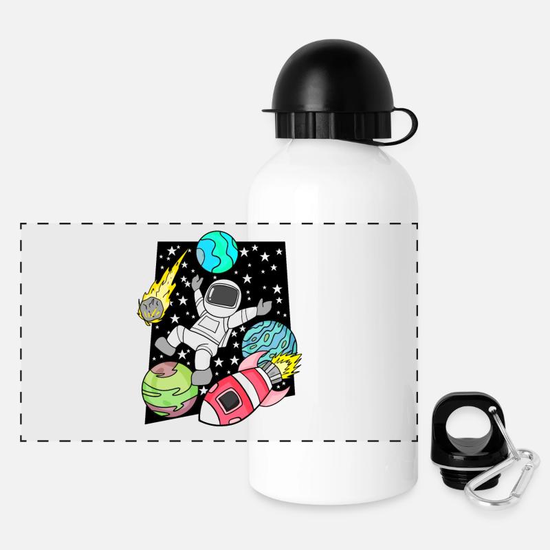 Astronaute dans l’espace avec fusée - Gourde panoramique avec couvercle 500 ml - blanc