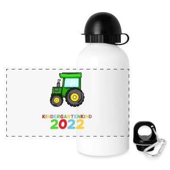 Kindergarten 2022 Traktor Geschenk - Panorama Trinkflasche mit Deckel 500 ml - Weiß - Vorne