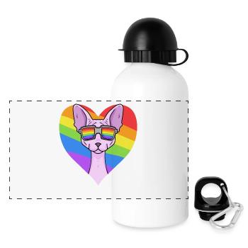 Sphynx Katze - Sphinx-Katze - Regenbogen Herz - Panorama Trinkflasche mit Deckel 500 ml - Weiß - Vorne